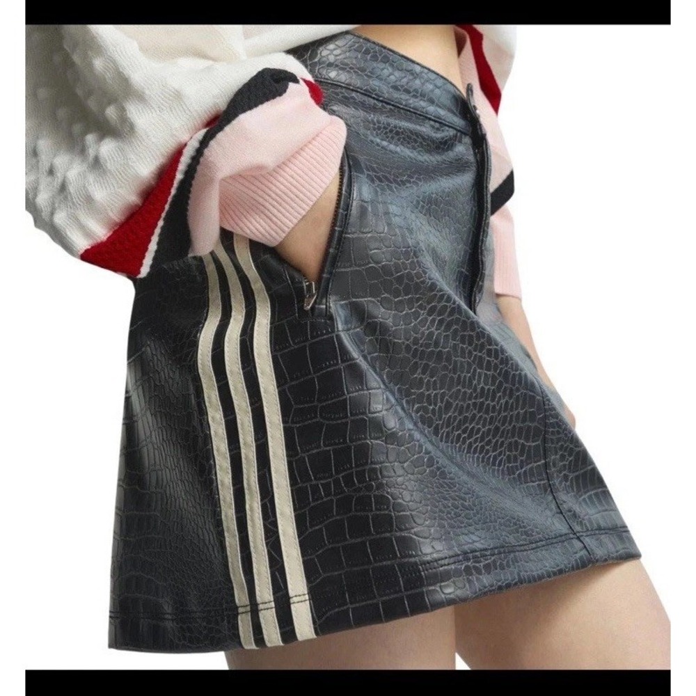Women's Size 10 - Adidas Originals Black Alligator Embossed Pleather Mini Skirt